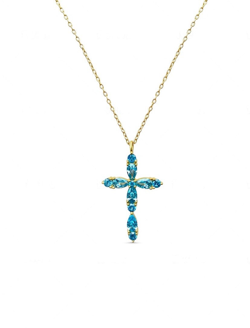 Divine Cross Pendant in 18K gold-plated 925 sterling silver with cubic zirconia diamonds