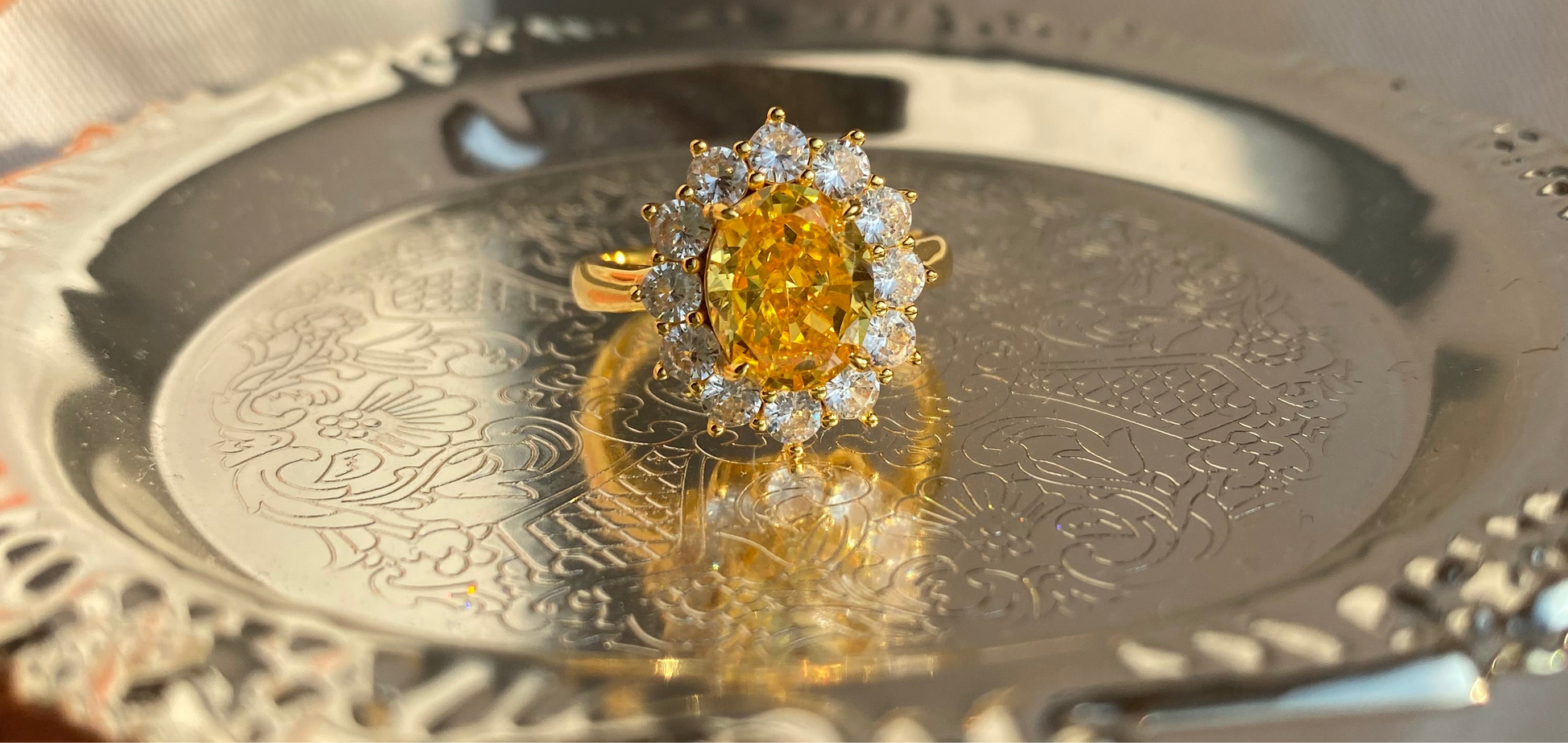 Yellow Oval Cut Diamond Halo Ring